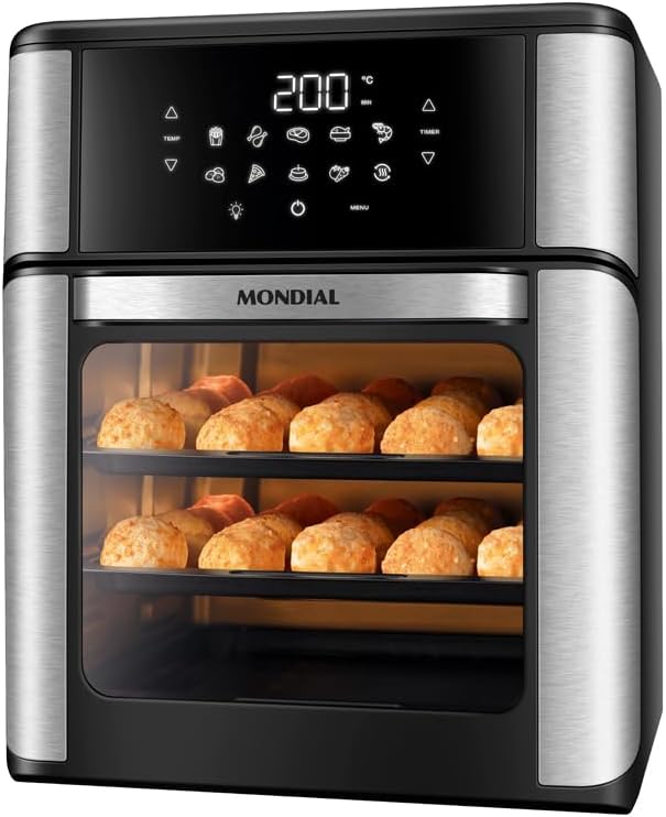 MONDIAL Fritadeira Air Fryer Forno Oven 12L, Preto/Inox, 2000W, 220V - AFON-12L-BI