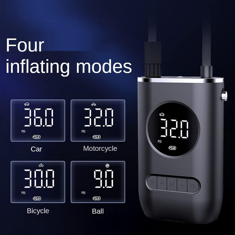 Compressor de ar portátil com inflador de pneu mini com bateria recarregável de 4000 mAh, bomba de pneu sem fio 150 PSI, luz de emergência LED, bomba de ar calibre de pressão para carro bicicleta motocicleta bola inflável