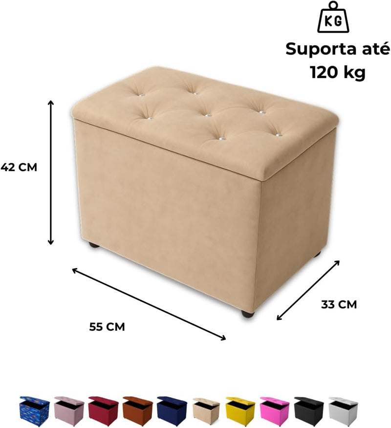Baú Retangular Guarda Volumes Brinquedos Decoração Assento Quarto Sala (Preto Corino)