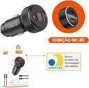 Carregador Veicular Turbo 60W Para Automóvel Carregador de Carro Duas Entradas com Carregamento Super Rápido + Cabo USB-C Premium Compatível Com Dispositivos IOS e Android