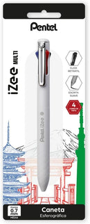 Pentel Caneta Izee 4 Cores 0.7 Corpo Branco Tinta Azul Vermelho Verde e Preto SM/BXC467W