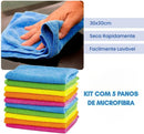 Pano de Microfibra Kit Com 5 unidades, Não Solta Fiapos e Pelinhos, Não Risca, Perfeito Para Lavagem de Carros, Multiuso, Lavável, Reutilizável, Limpeza, Automotivo, Vidro, Doméstica, Limpa Espelho