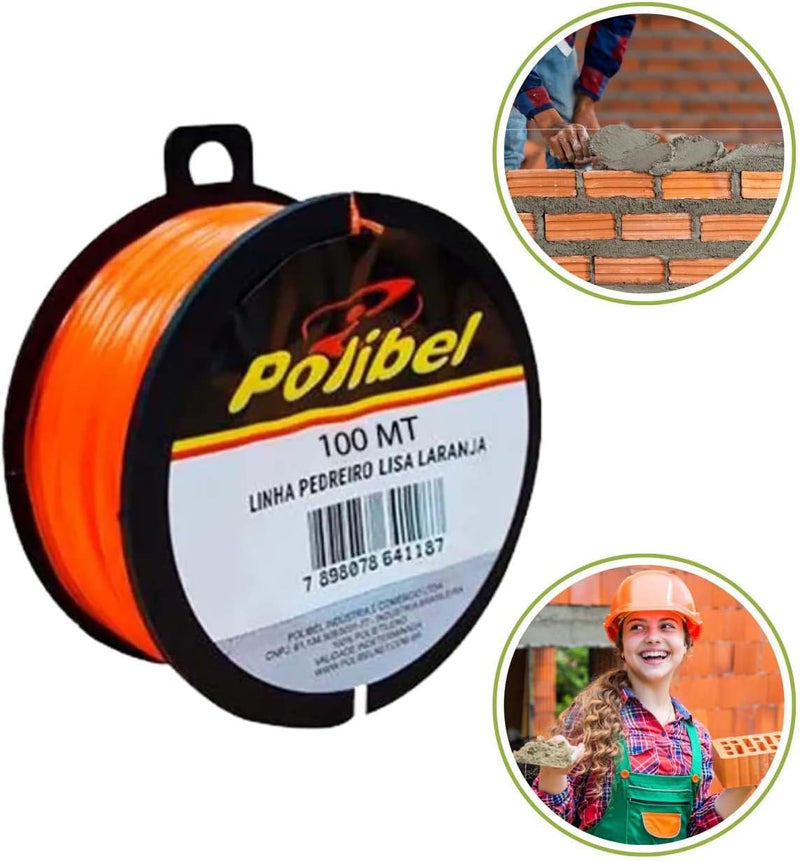 Linha de Pedreiro Laranja Nylon Lisa 100 Metros Polibel