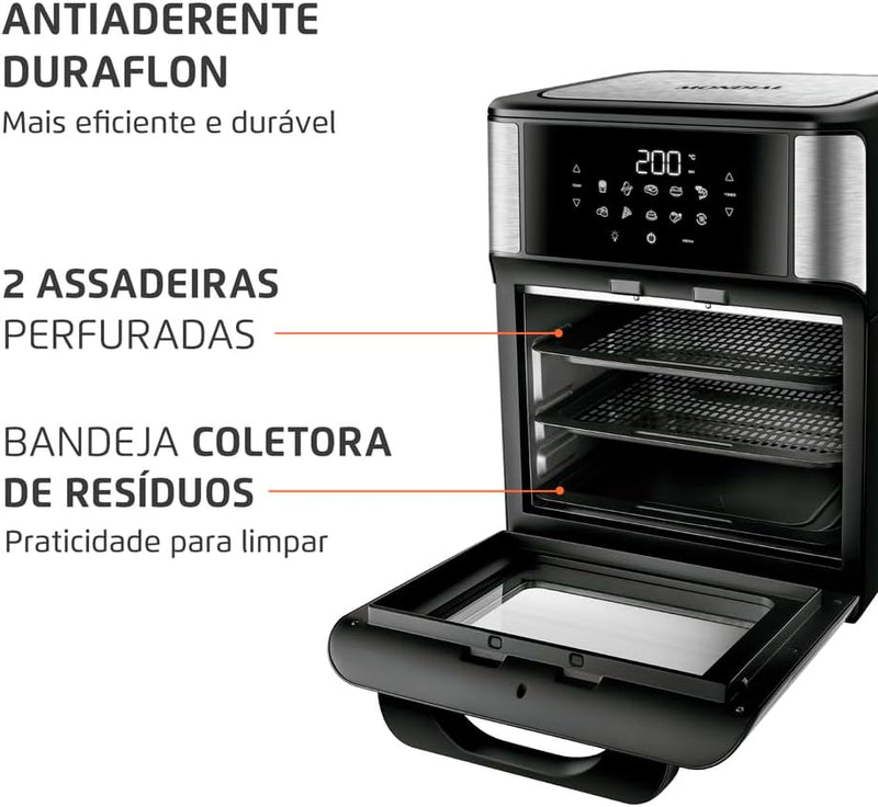 MONDIAL Fritadeira Air Fryer Forno Oven 12L, Preto/Inox, 2000W, 220V - AFON-12L-BI