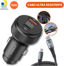 Carregador Veicular Turbo 60W Para Automóvel Carregador de Carro Duas Entradas com Carregamento Super Rápido + Cabo USB-C Premium Compatível Com Dispositivos IOS e Android