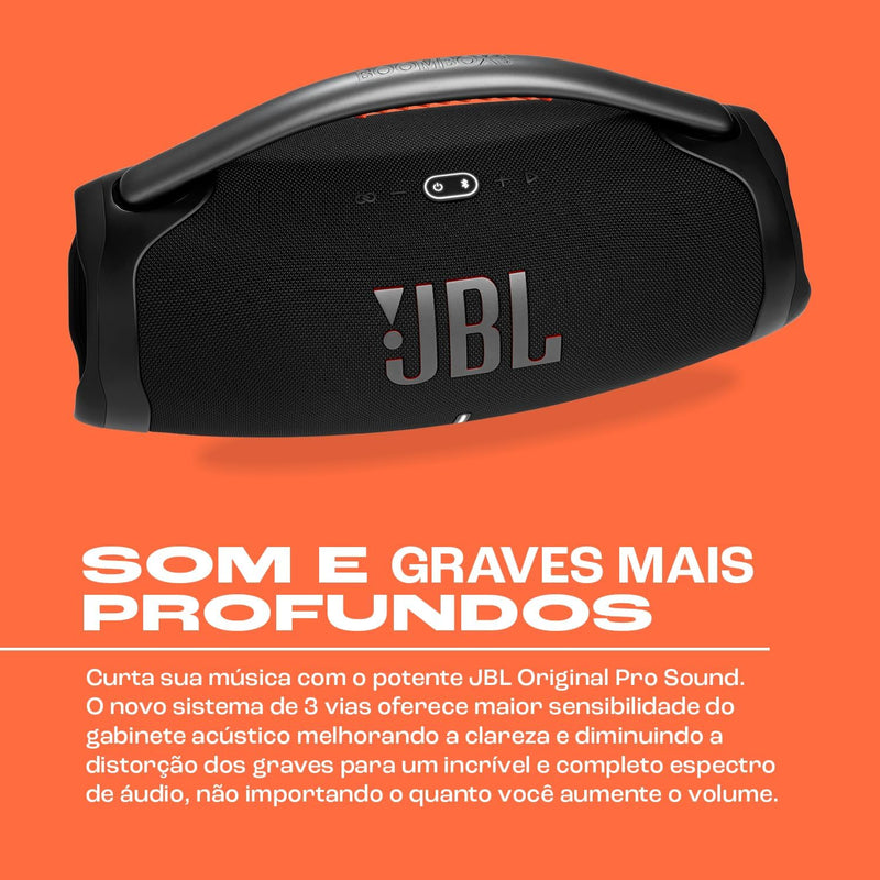 JBL Caixa de Som, Boombox 3, Bluetooth, À Prova D'água e Poeira - Preto