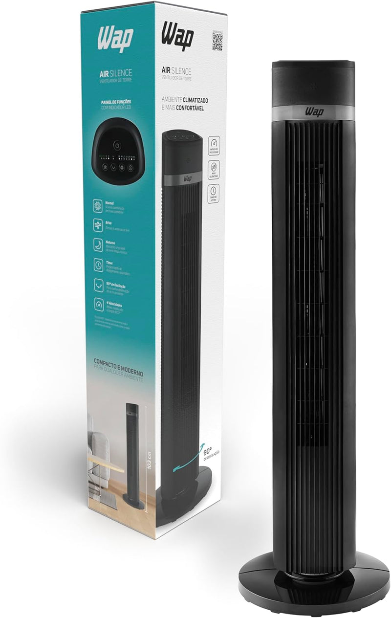 WAP Ventilador de Torre AIR SILENCE com 4 Ní­veis de Velocidade, Time de até 15 Horas e Desligamento Automático 220V