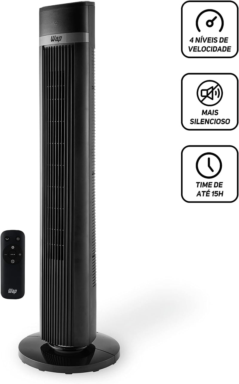 WAP Ventilador de Torre AIR SILENCE com 4 Ní­veis de Velocidade, Time de até 15 Horas e Desligamento Automático 220V