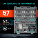 Stels Jogo de Ferramentas 57 Peças 1/4" - Aço Cromo Vanádio - Catraca 72 Dentes + Acessórios - Caixa Plástica Resistente - Ideal para Mecânica e Reparos Domésticos